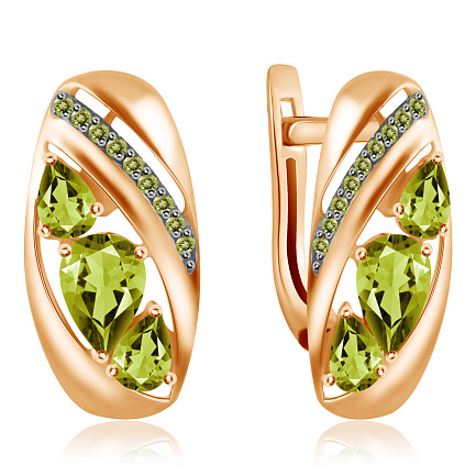 Серьги с английским замком из красного золота с фианитом