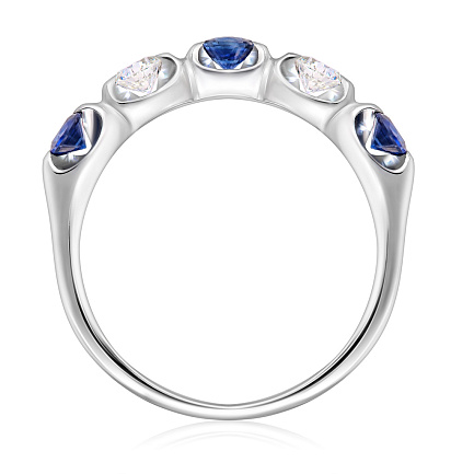 Кольцо из белого золота с бриллиантами, сапфирами
