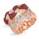 Кольцо из красного золота с бриллиантами, рубинами