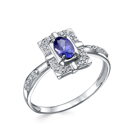 Кольцо из белого золота с бриллиантами, танзанитом