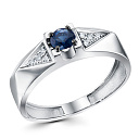 Кольцо из белого золота с бриллиантами, сапфиром