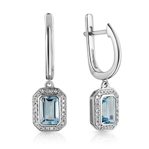 Серьги с английским замком из белого золота с аквамарином