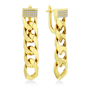 Серьги из желтого золота с фианитом