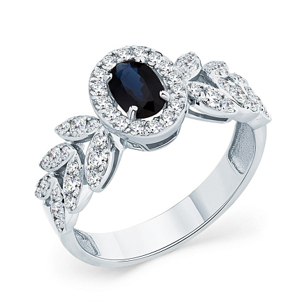 Кольцо из белого золота с бриллиантами, сапфиром