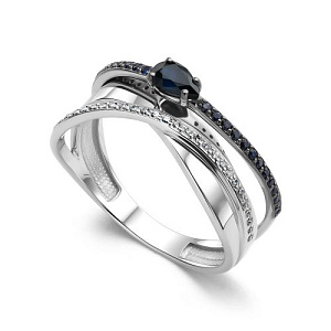 Кольцо из белого золота с бриллиантами, сапфиром