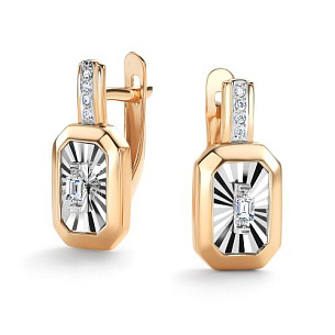 Серьги с английским замком из красного золота с бриллиантом
