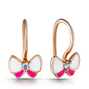 Серьги детские из красного золота с фианитом