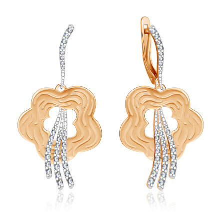 Серьги с английским замком из красного золота с фианитом