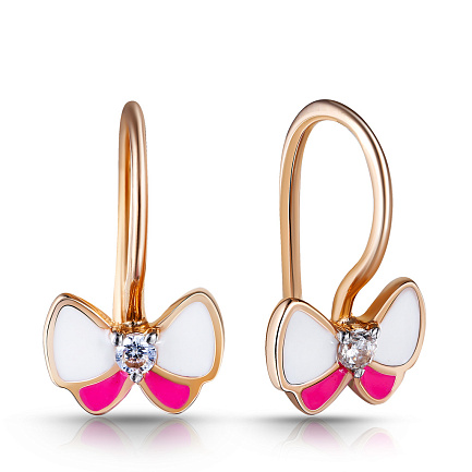 Серьги детские из красного золота с фианитом