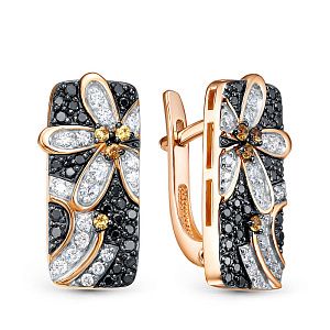 Серьги из красного золота с бриллиантами, сапфирами