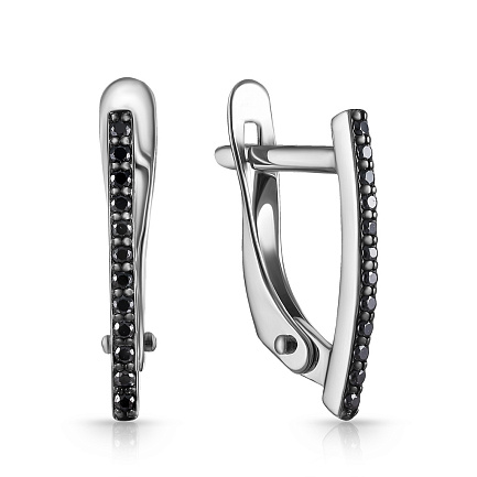 Серьги с английским замком из белого золота с фианитом