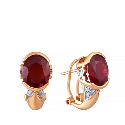 Пусеты из желтого золота с бриллиантами, рубинами