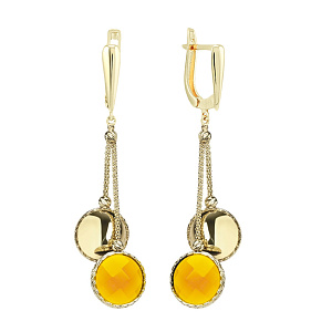 Серьги из желтого золота с цитрином