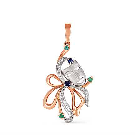 Подвеска из красного золота с бриллиантами, изумрудами