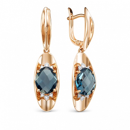 Серьги из красного золота с бриллиантами, топазами