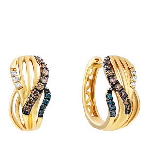 Серьги с английским замком из желтого золота с бриллиантами, бриллиантами