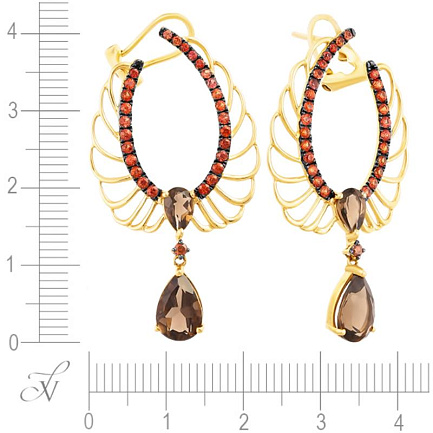 Серьги с английским замком из желтого золота с раухтопазами