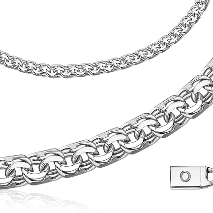 Цепь ручной работы из белого золота, плетение якорная двухрядная бисмарк