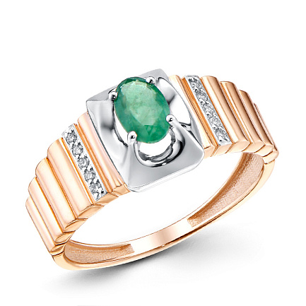 Кольцо из красного золота с бриллиантами, изумрудом