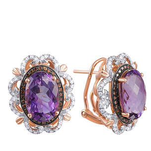 Серьги из красного золота с аметистом
