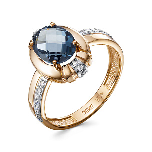 Кольцо из красного золота с бриллиантами, топазом