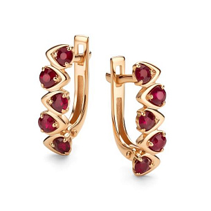 Серьги с английским замком из красного золота с рубином