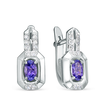 Серьги из белого золота с бриллиантами, танзанитами