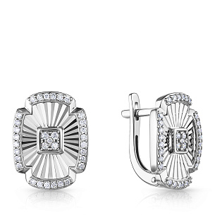 Серьги с английским замком из белого золота с бриллиантом