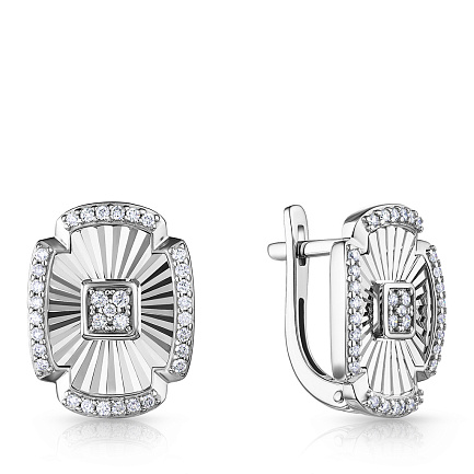 Серьги с английским замком из белого золота с бриллиантами