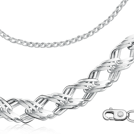 Цепь автомат из серебра, плетение тройной ромб