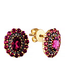 Пусеты из желтого золота с бриллиантами, родолитами