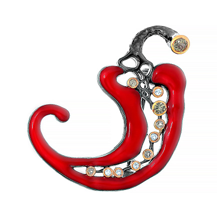 Брошь из серебра с перидотом, эмалью