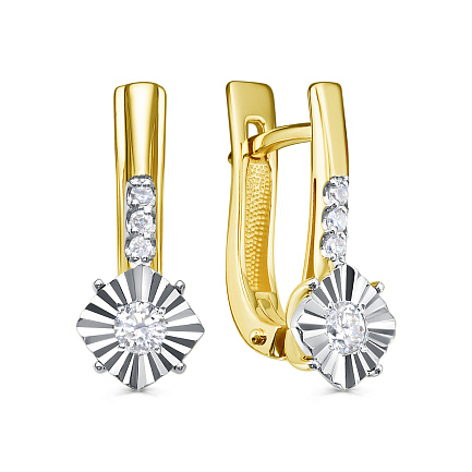 Серьги с английским замком из желтого золота с бриллиантами