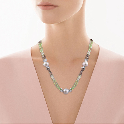 Колье из серебра с жемчугом, кварцем