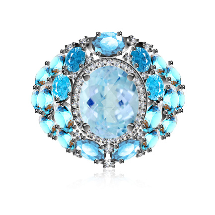 Кольцо из белого золота с бриллиантами, топазом