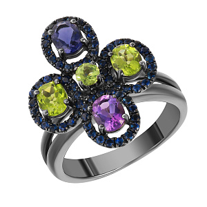 Кольцо из золота с аметистом, перидотами