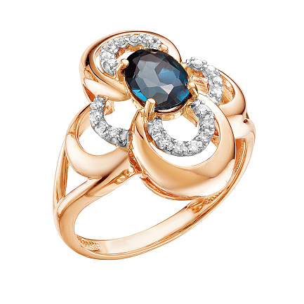 Кольцо из комбинированного золота с бриллиантами, топазом