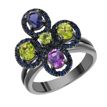 Кольцо из золота с аметистом, перидотами