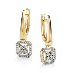 Серьги с английским замком из желтого золота с бриллиантом