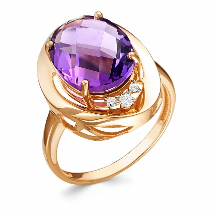 Кольцо из красного золота с бриллиантами, аметистом