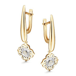 Серьги с английским замком из желтого золота с бриллиантом