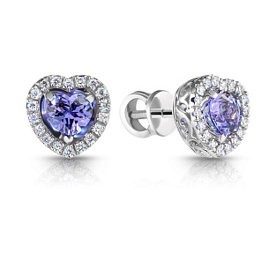 Пусеты из белого золота с бриллиантами, танзанитом