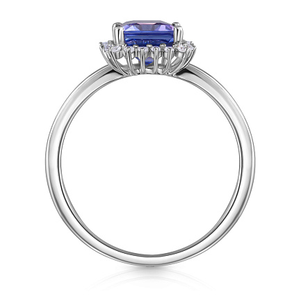 Кольцо из белого золота с бриллиантами, танзанитом