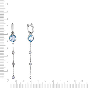 Серьги с английским замком из белого золота с топазом