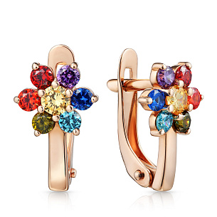 Серьги детские с английским замком из красного золота с фианитом