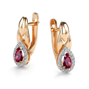 Серьги с английским замком из красного золота с бриллиантами