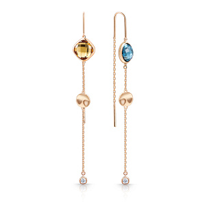 Серьги из красного золота с топазами и цитринами