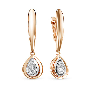 Серьги с английским замком из красного золота с бриллиантом