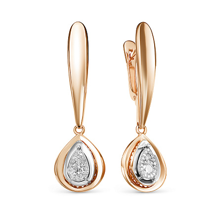 Серьги с английским замком из красного золота с бриллиантами