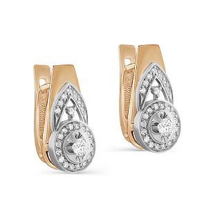 Серьги с английским замком из красного золота с бриллиантом